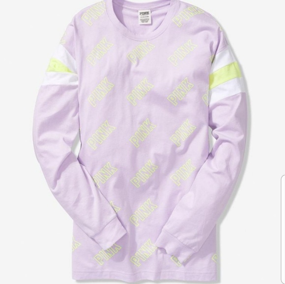 Victoria/'s Secret PINK Long Sleeve T Shirt Campus Tee Neon Purple XS Big Fit Nwt